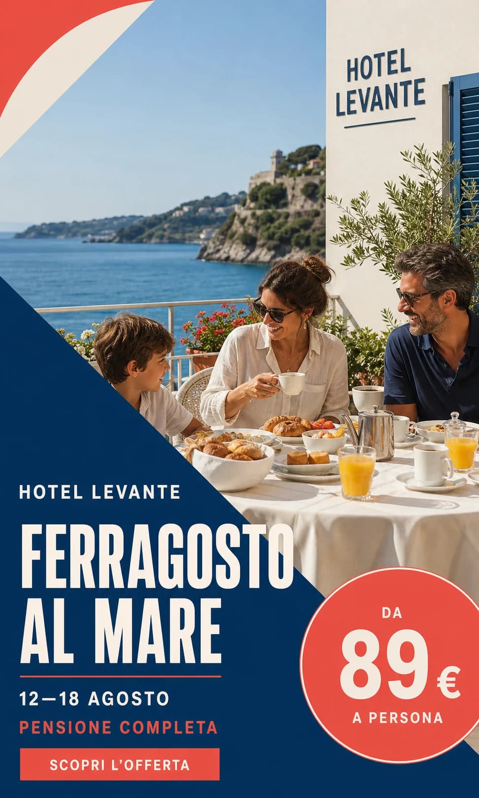 Locandina promozionale per Hotel Levante con offerta di Ferragosto